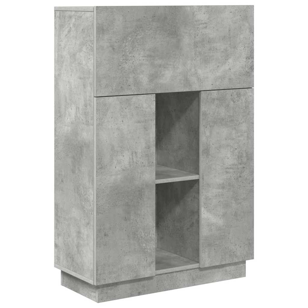 Scrivania Porta PC con Ripiani e Anta 71,5x31,5x106,5 cm Grigio | Mobile scrittoio compatto in legno ingegnerizzato grigio cemento per studio, camera da letto e piccoli spazi.