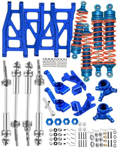 hopsupRC Upgrades for 1/10 Rustler Slash Stampede Hoss 4x4 VXL,Drive Shaft CVD with Hex&Aluminum Big Bore RC Shock&Suspension Arm&Caster Block,Steering Blocks,Rear Stub Axle Carriers,Silver With Blue