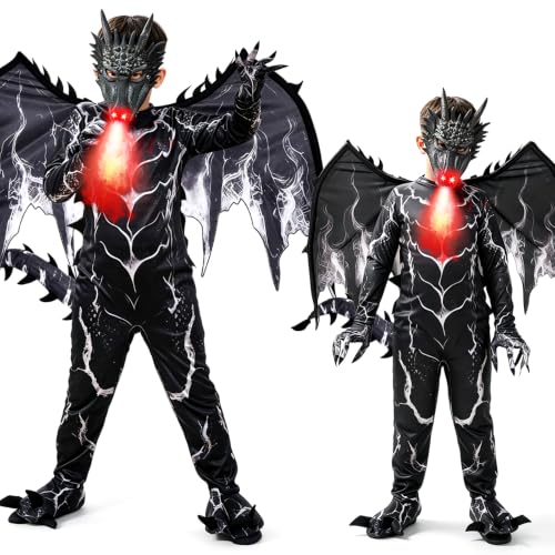 Kids Dragon Costume, Boys Dragon Halloween Costume with Mask, Wings & Tail - image 1