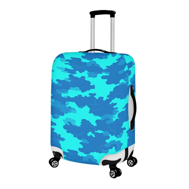 Turquoise Blue Camouflage Print Luggage Covers Cartoon Tie-Dye Camo Pattern Dustproof Anti-Scratch Suitcase Cover Fits 18-32 Inch for Trolley Baggage Hiking Holiday -L