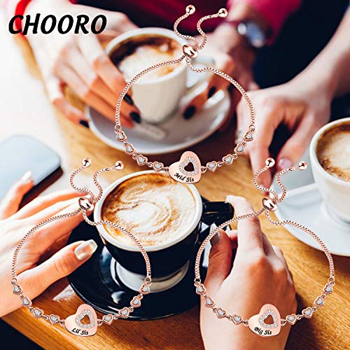 Image of CHOORO Big Mid Lil Sister Copper Bracelet Set for 3 Sister Jewelry Heart Rhinestone Pendant Bracelet Best Friend Gift