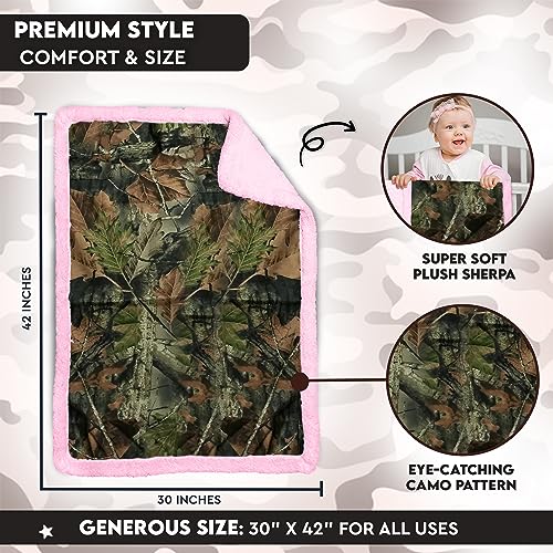 Image of Baby Infant Camo Accent Soft Sherpa and Plushed Lined Coral Fleece Gift Blanket (Everest White)
