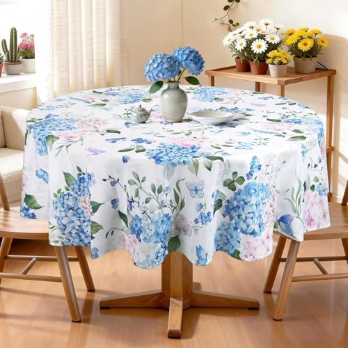 Arquiel Motif Hortensias Nappe Ronde 180 cm, Lavable Imperméable Nappe de Table, Printemps Eté Fleurs Linge de Table Décoration pour Cuisine Jardin Fête