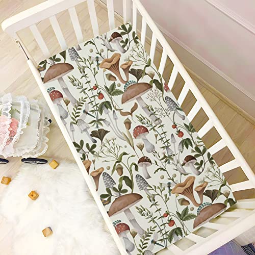 Image of Mushrooms and Berries Crib Sheets for Boys Girls Pack N Play Sheet Soft Breathable Mini Crib Sheets 39 inch x 27 inch