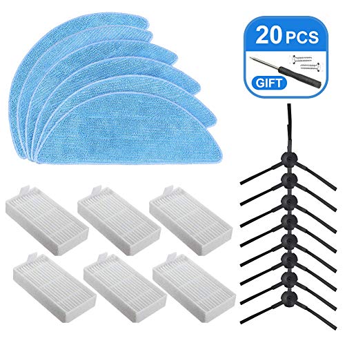 ZAWTR Filtre Hepa/Brosse latérale/Chiffon de Nettoyage/Kit d'accessoires consommables pour Robot aspirateur iLife V5s/V5s Pro/V5/V3s/V3s Pro/V3, 20 pièces de Rechange + Tournevis et 2 vis