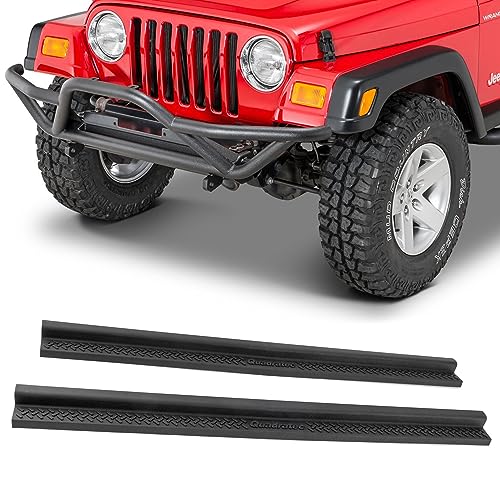 Quadratec Front Custom Fit Entry Guards - Fits Jeep Wrangler TJ 1997-2006 - High Coverage - Injection-Molded Virtually Indestructible Black TPE Material - Polygon Tread Design