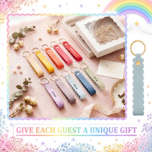 Image of Scalloped PU Leather Keychain Blanks Laser Engraving Blanks Loop Keychain Kit with Key Ring for DIY