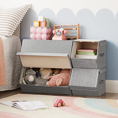 SONGMICS-Storage-Bins-with-Lids-Set-of-4-Dorm-Storage-Bins-Collapsible-Storage-Cubes-with-Magnetic-Closures-a-Semi-Open-Front-Lid-Can-Stay-Open-after-Stacked-up-Gray-URLB22GY