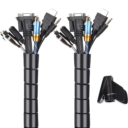 Organizador de Cables Flexible Negro 25mm 2m, Ideal para Mantener ordenados y Reducir enredos en el hogar y la Oficina.