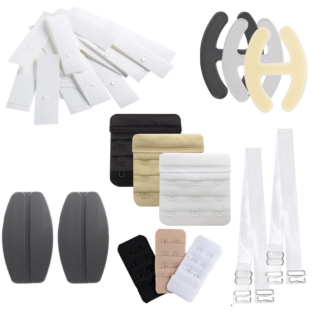 glamoras Lingerie Accessories Combo For Women Bra Strap Convertor, Shoulder Guard, Transparent Straps, Bra Hook Extender, Fashion Tape for Clothes, 51 Pieces-picture-12