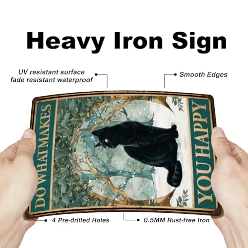 SUPERDANT Black Cats Tin Sign Do What Make You Happy Metal Tin Signs Tree Ring Cat Metal Wall Art Poster Funny Signs and Plaque for Bedroom Playroom Living Room Cafe Bar Home Retro Wall Decor - Image 3