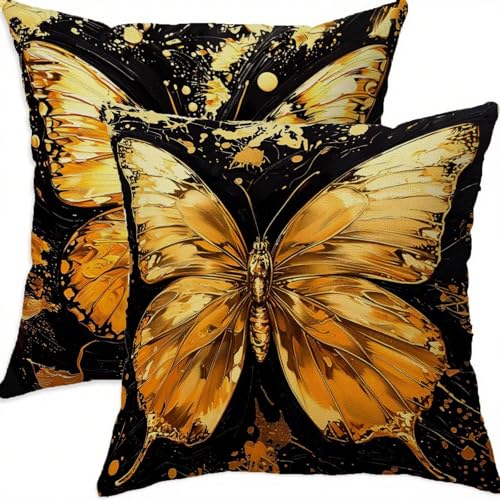 Housses de coussin imperméables 65x65 dorées avec fermeture éclair invisible et effet lin - 2