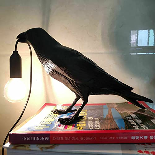 Image of Raven Bird Lamp,Vintage Resin Crow Lamp with E14 Blub, Wall Mounted Gothic Wall Sconce Night Light Fixture with Plug in Cord for Living Room Bedroom Art Deco