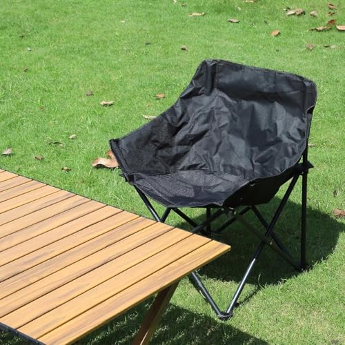 Image of Frevrons Foldable Camping Moon Chair with High Back - Lightweight Portable Outdoor Folding Chair Side Pocket - Heavy Duty X-Frame for Balcony, Garden, Hiking & Travel (Black) (FISHING BLACK CHAIR)