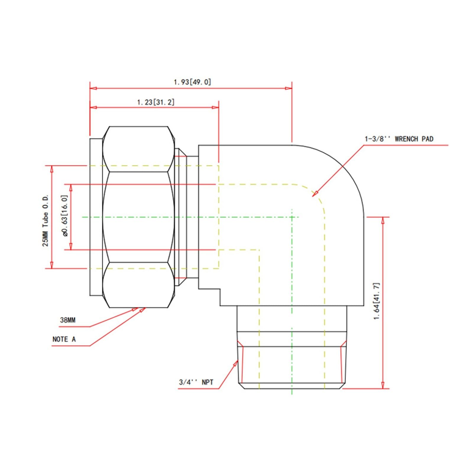Codo SS-25M0-2-12, Casquillo De 25 Mm X Rosca Externa NPT De 3/4 Pulg.