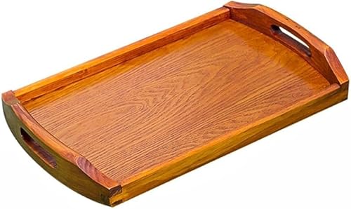 AZIEBAY木製トレー ナチュラルウッド製 取っ手付き大サイズ角型 持ちやすいフレアデザイン 長方形プレート兼用 長手盆スタイル