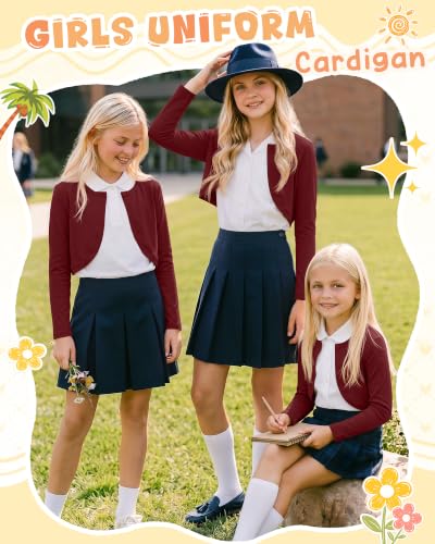 Image of Girls Uniform Cardigan | Cropped Bolero Shrug with Long Sleeves, Button Front Knit Sweater, Soft Preppy School Cardigan for Cute Daily Wear