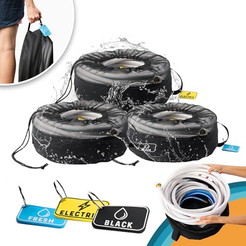 RV Hose Storage Bags - Set of 3 | RV Essentials Must Haves for 2024 for Outside | USA Brand | Store Hoses for Sewer, Water with Caddy | Camper Accessories to Organize Motorhome and Travel Trailer