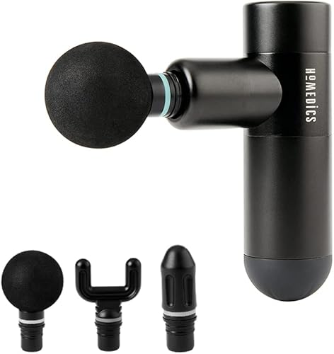 Homedics Therapist Select - Masajeador compacto de percusión, 4 accesorios, calor térmico, batería recargable con 4 horas de funcionamiento e