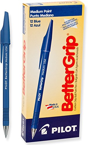 PILOT BetterGrip Cushion Grip Ball Point Pens, Medium Point, Blue Ink, Dozen Box (30051)