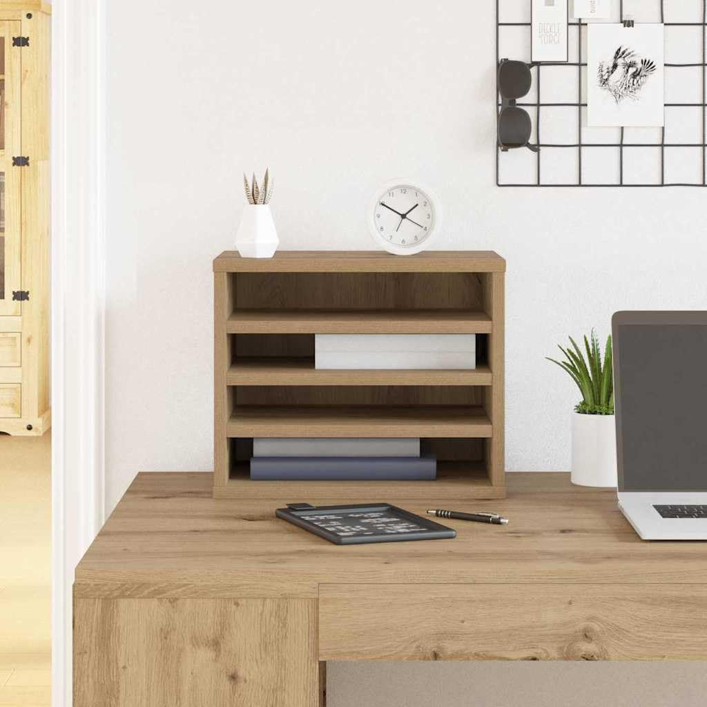 Organizer da scrivania in legno di rovere Artisan, 36 x 26 x 29,5 cm, salvaspazio con scomparti per ordine sul posto di lavoro, portadocumenti, portapenne, accessori da ufficio impilabili