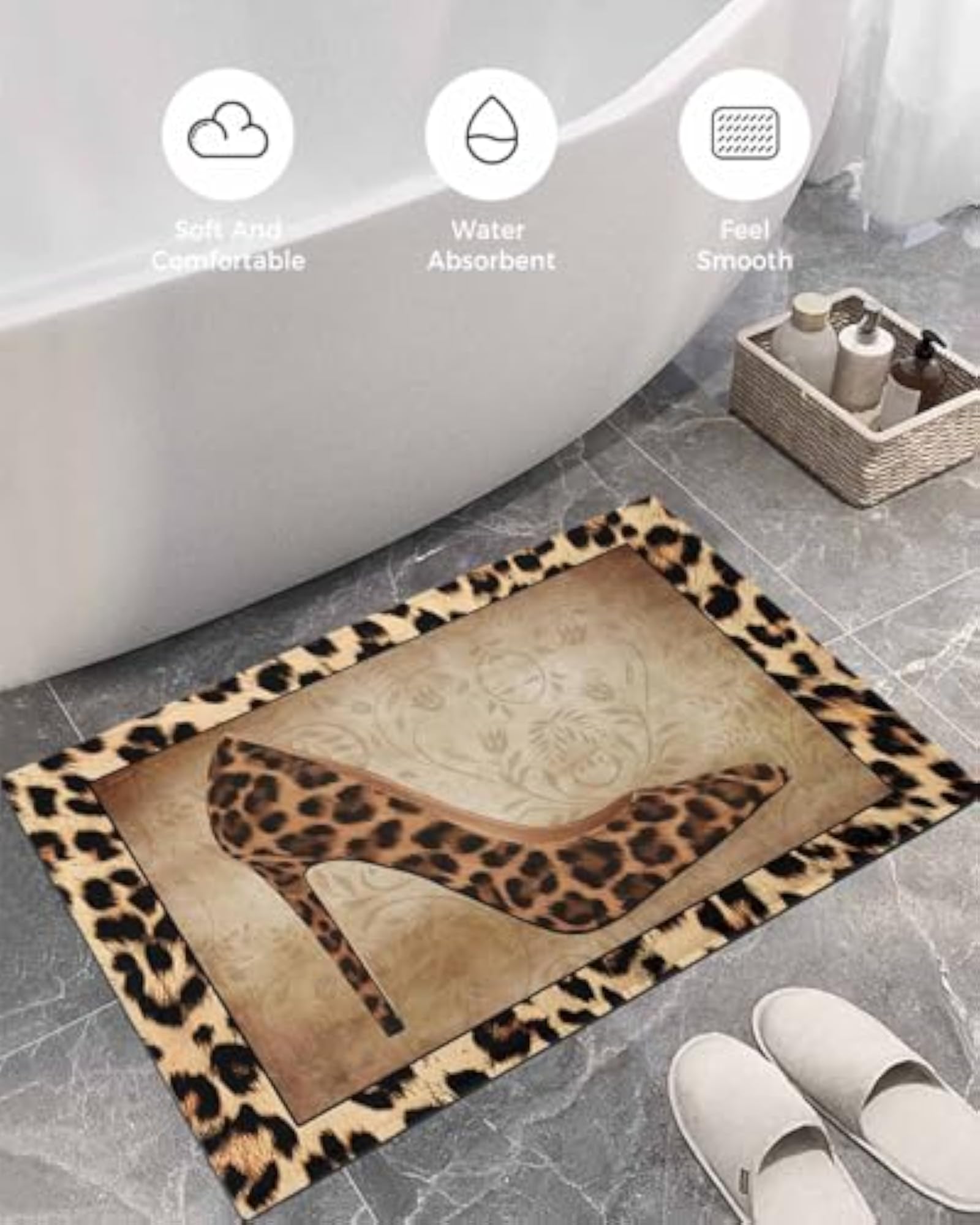 Leopard Print Shag Carpet Bath Rug, Non-Slip