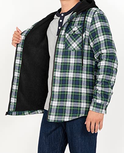 Image of ZENTHACE Men's Sherpa Lined Full Zip Hooded Plaid Shirt Jacket