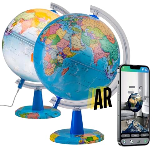 Exerz 20cm Globo luminoso (20 cm), diseño de globo terrestre interactivo AR (Globe + App), juguetes STEM regalo para niños de 4 a 12 años – iOS & Android