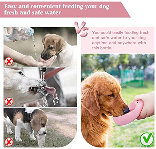 Emwel Hunde-Wasserflasche – 550 ml Wasserfutterstation auslaufsicher, tragbarer Welpen-Wasserspender mit Trinkfutterspender für Haustiere, Spaziergänge, Wandern,
