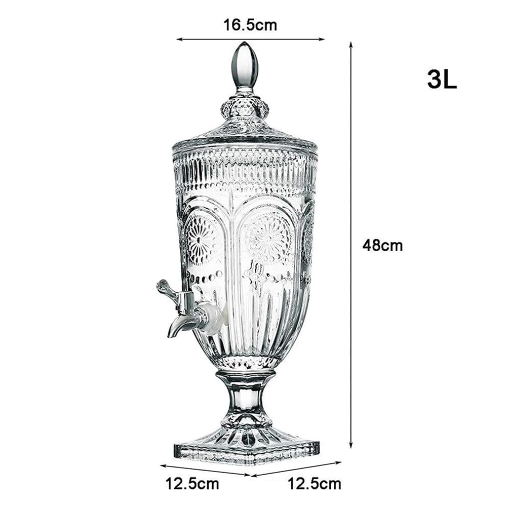 3 litri dispenser for acqua, bicchieri bevande in vetro a forma di calice con rubinetto PC, dispenser detersivo for bucato trasparenti(D)