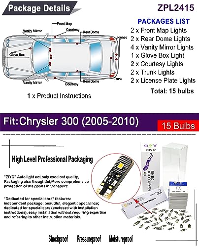 Kit de luces LED interiores ZIYO para Chrysler 300 2005-2010 miniatura 2