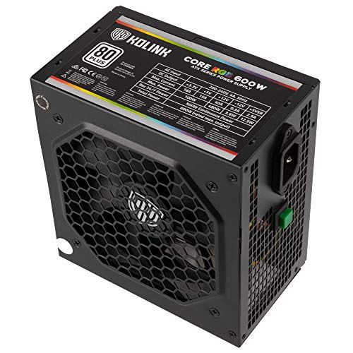 Kolink Core RGB 80 Plus PC, Power Zone 600 Watt, ATX RGB Power Supply, 600W PSU, 12cm Fan, Silent Power Supplies, Computer Power Supply Unit