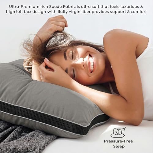 Image of AYKA Super Soft Microfiber Bed Pillow | Virgin Fiber Filled Plush Pillow | Adequate Firmness & Neck Support | Hypoallergenic, Washable | Ideal for Side, Back & Stomach Sleepers | Grey | Pack of 4