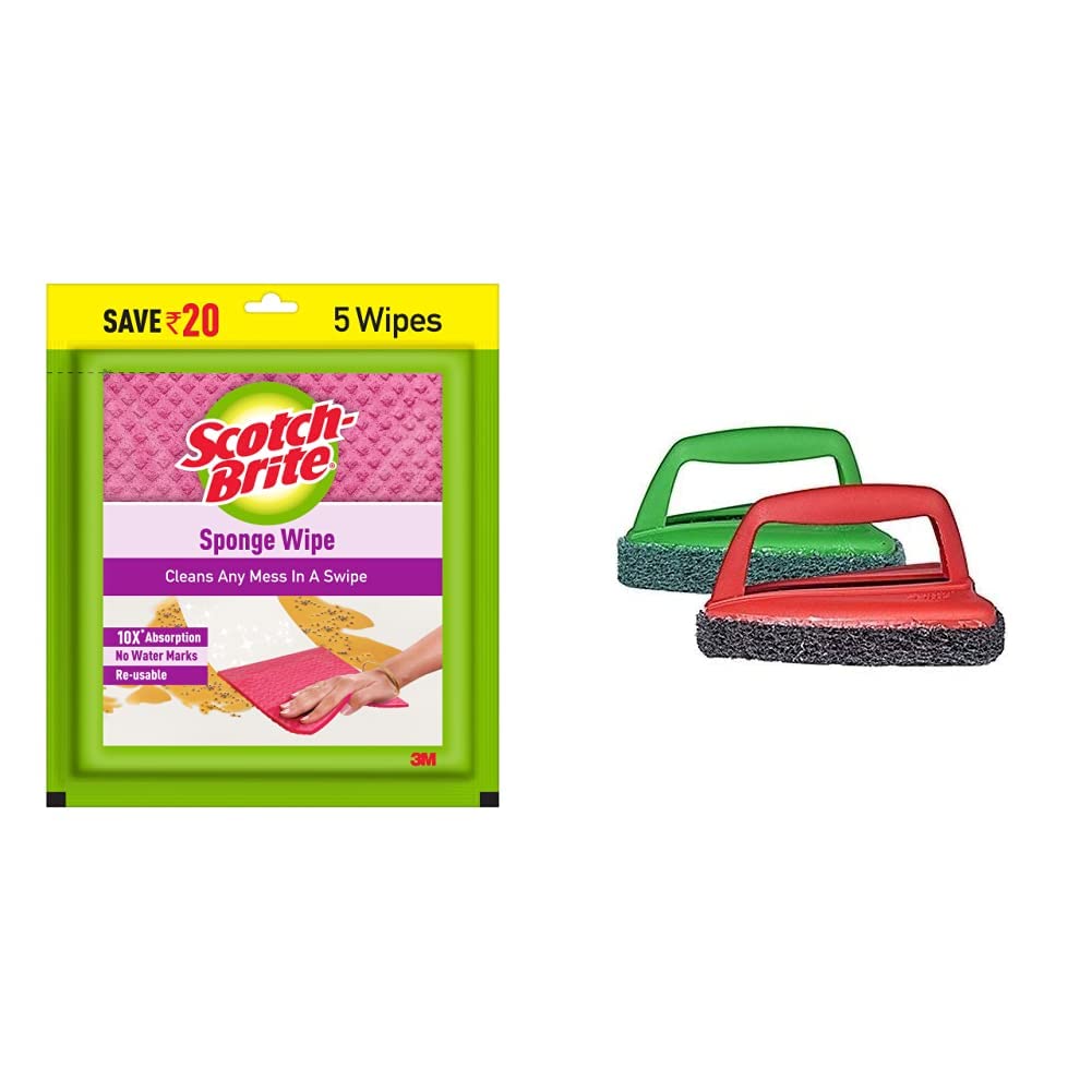 Scotch-Brite Sponge Wipe 5 Pcs Pack (Multipurpose) & Fibre Bathroom Scrubber Brush and Jet Tough Brush (Multicolour) Combo (B086VMW2KV) Amazon Price History, Amazon Price Tracker