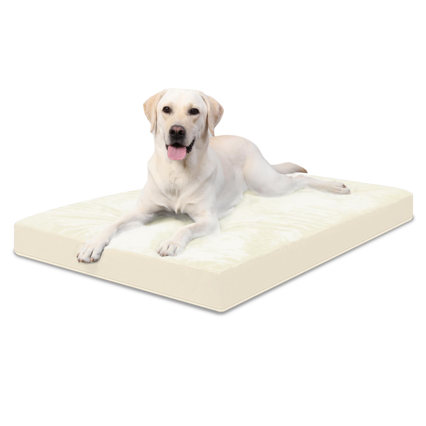 Orthopedic Dog Bed, Cushion for Medium Dogs, Waterproof Faux Fur Floor, for Indoor and Outdoor, 91 x 68 x 7 cm, Beige