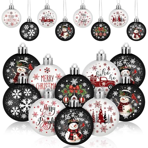 HyDren 40 ornamenti per albero di Natale nero bianco pupazzo di neve decorazioni natalizie 3,5 cm mini ornamenti da appendere per decorazioni natalizie per feste di Natale decorazioni di nozze