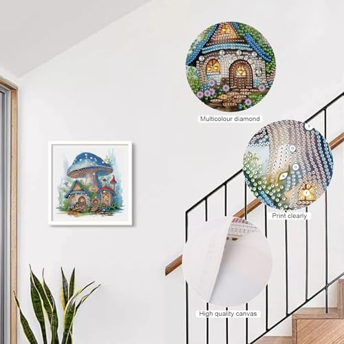 Image of AiYuanzsh Diamond Art Painting Kit Mushroom House 12x12inch | For Adults, 5D Special Shape, For Beginners, Crystal Rhinestones, Home Wall Decoration Gift