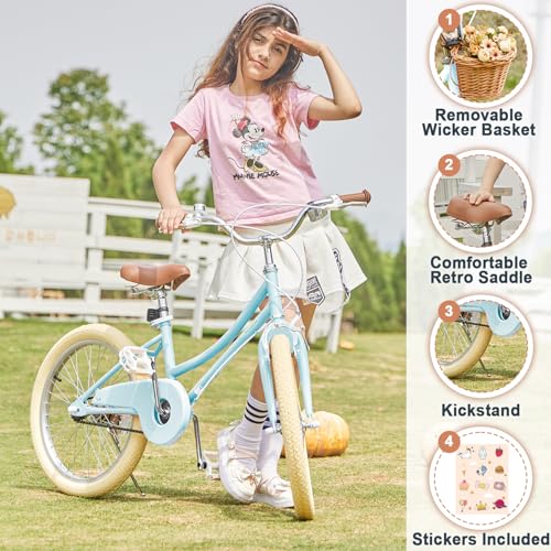 Image of Petimini Vintage Kids Bike for Girls, 12-20 Inch Classic Bicycle with Wicker Basket & Bell, High Tensile Steel Frame, Training Wheels (12-18 inch), 85% Pre-Assembled, Retro Bike for Outdoor Riding