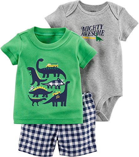 Cadeau de naissance ensemble 3 pièces bébé garçon 3 mois dinosaure vert et gris