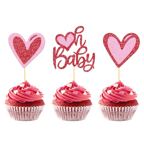 24Pcs Happy Valentine's Day Cupcake Toppers,Sweet Love Theme Cupcake Picks for Valentine's Cake Decorations (Oh baby)