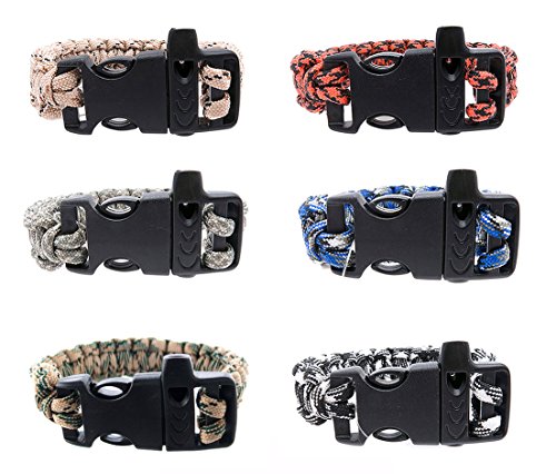 FROG SAC Paracord Bracelets with Emergency Whistle Buckles 6 PCs Pack - Survival