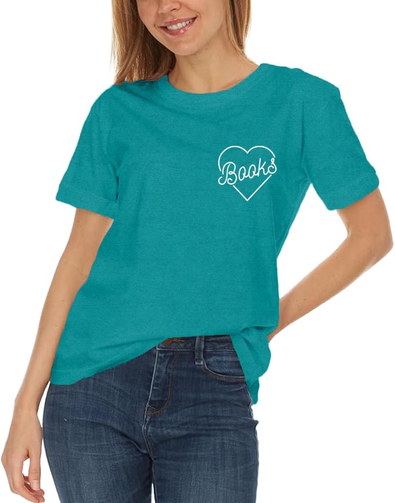 Book Shirts for Women Heart Bookworm Reading Lover T-Shirt Read Teacher Life Teach Tee Tops - Image 4