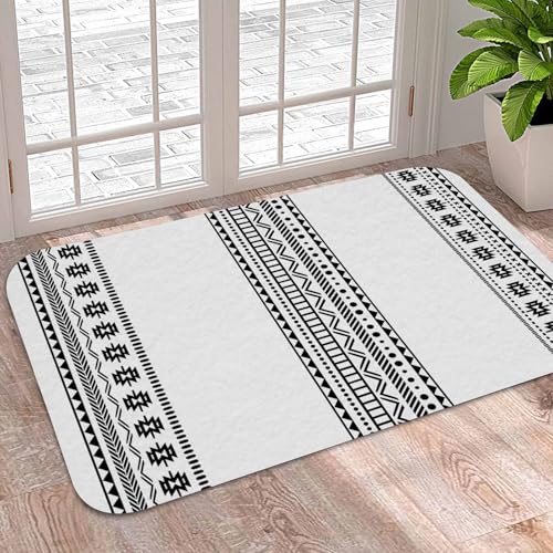 Welcome Doormat, Bohemian Geometric Art Lines Absorbent Non Slip Bath