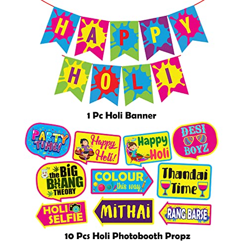Image of Party Propz Colorful Holi Props and Banner for Decoration - 11Pcs Holi Decoration Items for Home, Office, Party (Cardstock)
