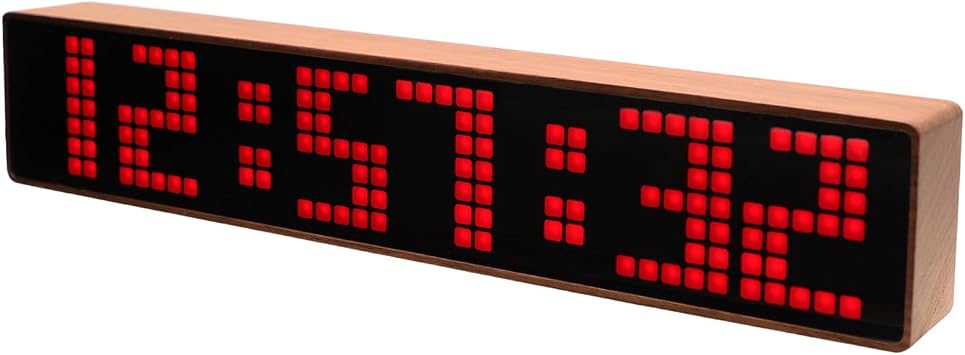 Adventurers Digital Alarm Clocks for Bedrooms, Black Walnut Clocks for Living Room with Big Numbers,Auto Brightness,Adjustable Alarm Volume,Auto DST,Temperature, Humidity, Air Pressure Red