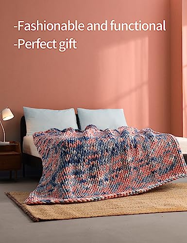 YnM Weighted Blanket, Handmade Chunky Knitted Design, Soft and Cozy, Temperature Regulating and Breathable, Machine Washable Throw for Sleep or Home Decor (Pink Sky Tie-Dyed, 80x87 Inch, 25lbs)