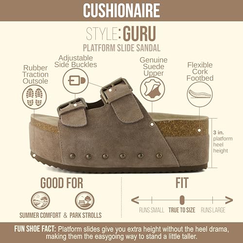 Image of CUSHIONAIRE Guru Platform Sandals Women Footwear - Comfortable Genuine Leather Footbed Studded Chunky Slide Summer Sandals for Women