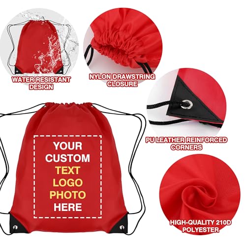 Image of Custom Drawstring Bags 100 /200 Pcs Personalized Bulk with Logo Text, Customizable Drawstring Backpack Draw String Back Bag for Gift Gym, Sports, Travel, Events Activities, Promotional Items