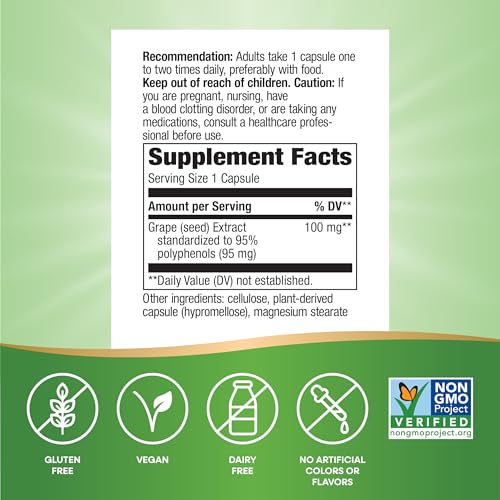 Nature's Way Grape Seed Standardized Extract, 100 mg per Serving, 30 ct - image 5