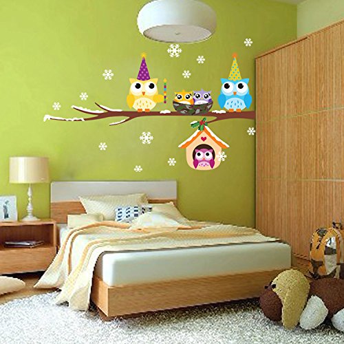 Elecmotive Merry Christmas Owls Snowflake Christmas Tree Gifts Wall Decals, Living Room Bedroom Shop Window Removable Wall Stickers Murals Removable Diy Home Decorations Art Decor (Owls) #TOP4